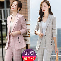 Plaid small suit jacket women 2021 New Net red Korean version of foreign style suit suit temperament goddess style professional wear