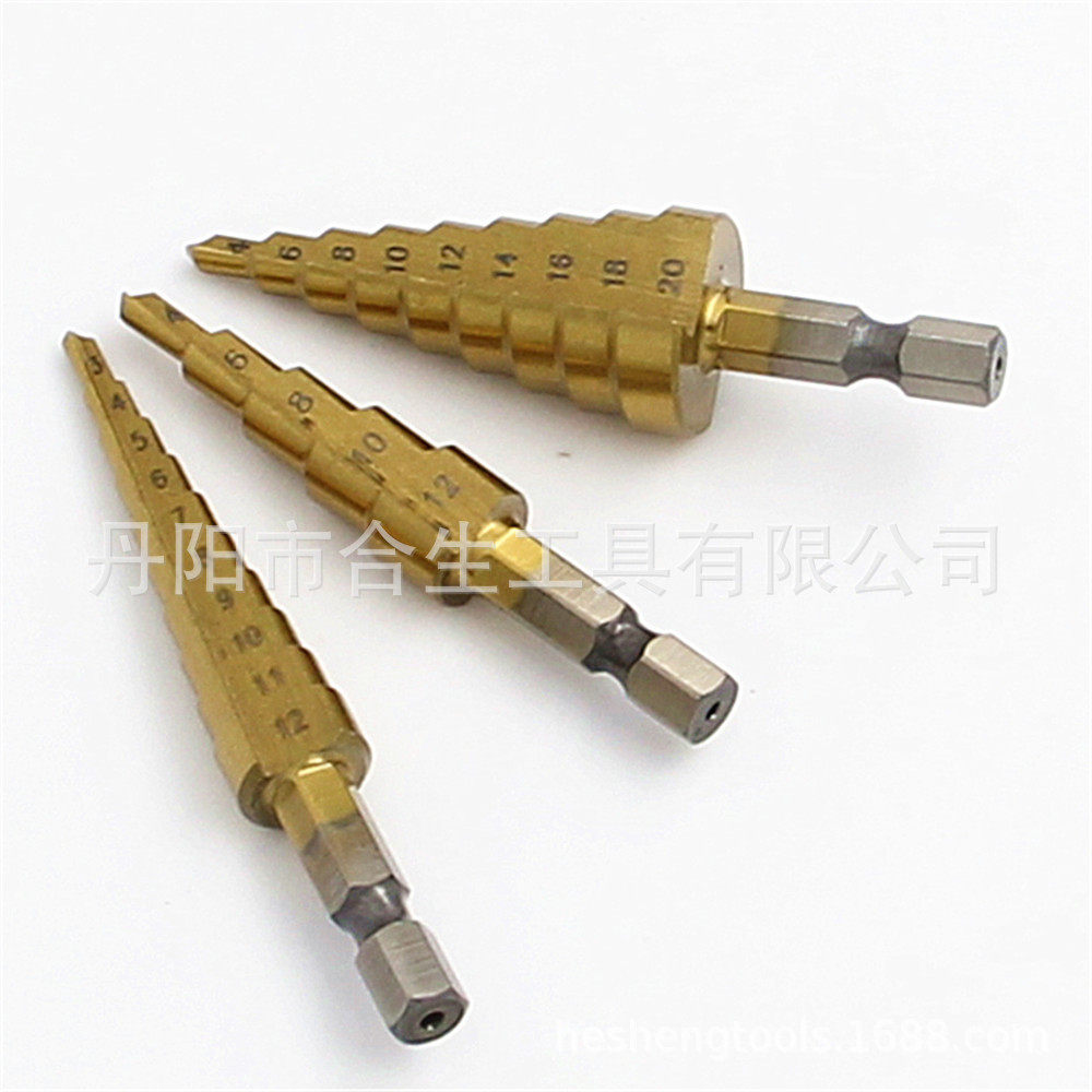 Cross border hexagonal shank plated titanium ladder drill 3-12 4-12 4-20mm small three sets Baobao drill bit suit-Taobao