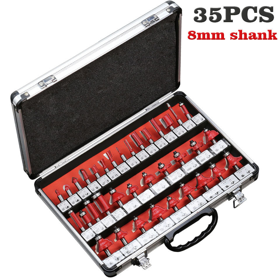 35 pieces of milling cutter set 8 handle trimming machine woodworking milling cutter factory direct sale cutter head set