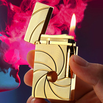 France Langsheng lighter creative personality tide gas inflatable windproof grinding wheel type retro custom made printed word man