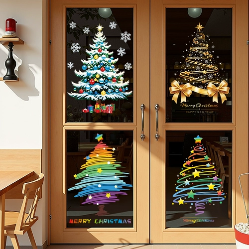 Рождественский электрический декор для домашнего использования, наклейки для пожилых людей, стеклянная наклейка