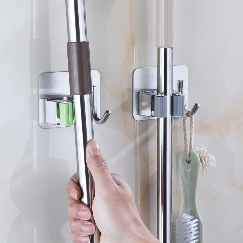 Stainless steel clothes hook-clamp sweep to remove the mop-holder powerful stick-stick mop hanger-free wall-mounted wall-mounted dressing room