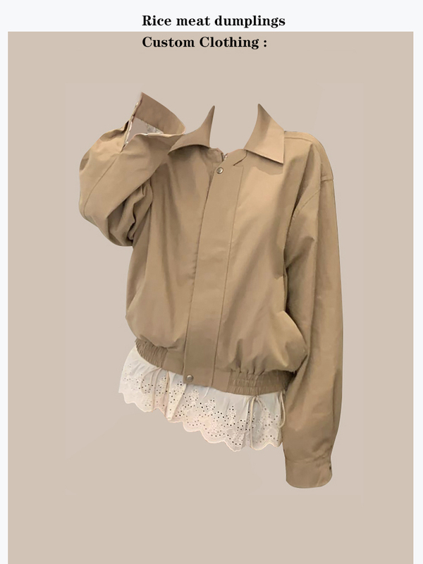 In Stock! Khaki Small Lapel Loose Outwear Casual Versatile Slim Work Style Jacket Top Early Autumn New Style