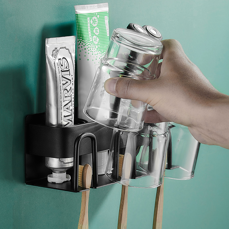 Toothbrush Shelf Free to punch creative intake wall-mounted family of four-mouth toothbrushing cup shelf gargling tooth suit