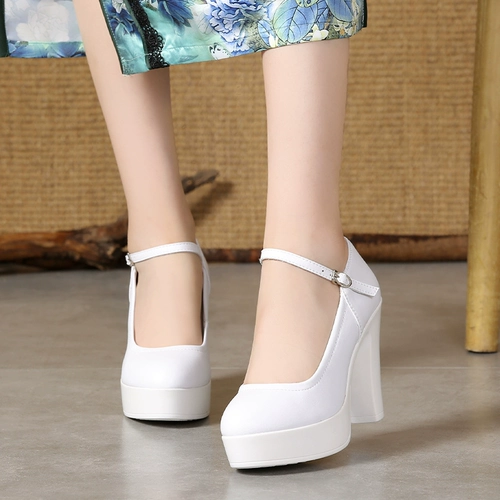 特丝丽她 Ципао, манекен головы, высокие водонепроницаемые рабочие туфли на платформе, из натуральной кожи