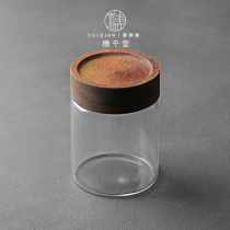 Household transparent glass sealed cans Storage cans wooden lid tea cans empty cans moisture-proof Puer flower tea portable small cans