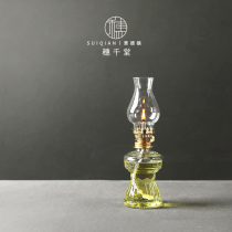 Suiqiantang retro elegant old-fashioned glass ghee lamp Miaoxiang Kerosene lamp bottle case Incense table for Buddha Hall green lamp