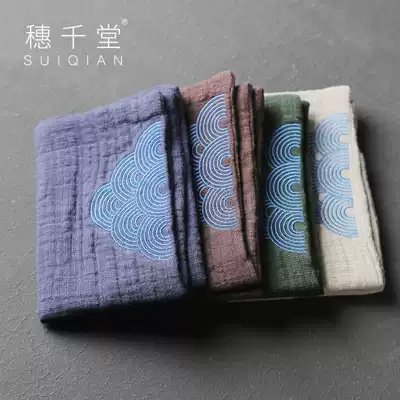 Sui Qian Tang tea towel cotton absorbent thickened embroidery sea water pattern square clean cloth Japanese tea set tea table rag towel