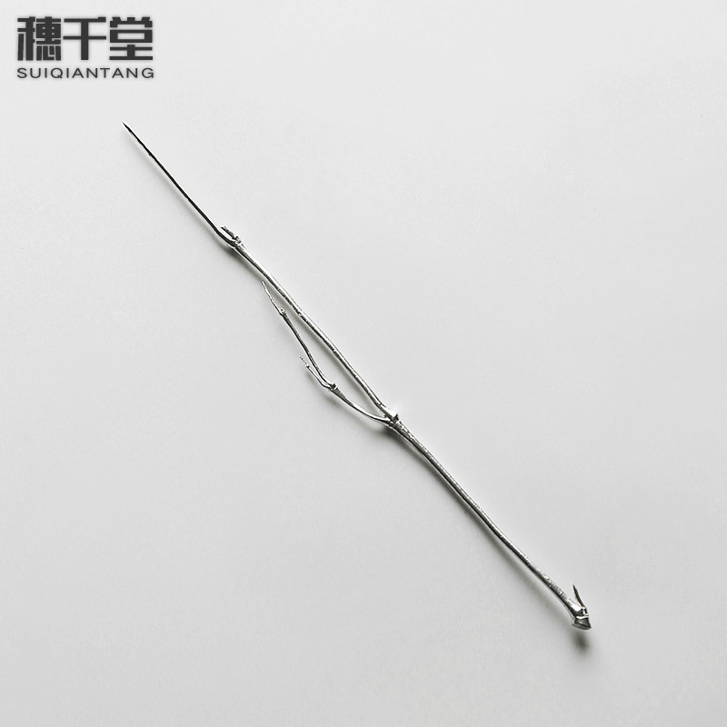 Ears one thousand Hall of Elegant Play Handmade Silver Tea Needle Bamboo Festival Tea Plu Tea Pickpocketing Pot Tool Teaspoon Kongfu Tea Road Accessories
