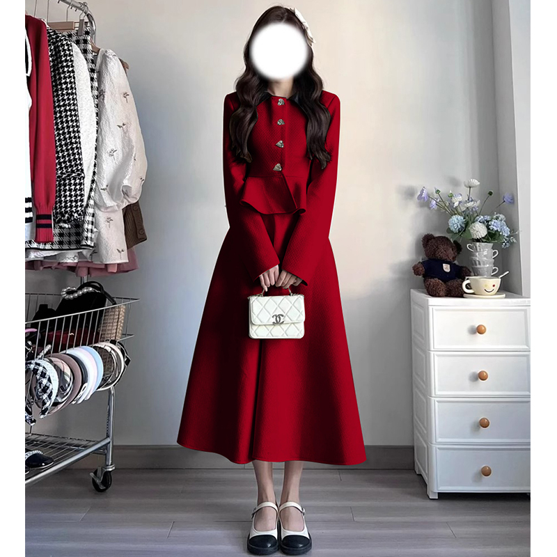 Evening dress, red set, skirt, french style Evening dress, red set, skirt, french style