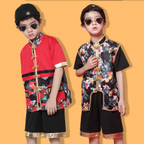 Chinese style retro drum set childrens costume boy model catwalk summer handsome hip-hop street dance clothing trend