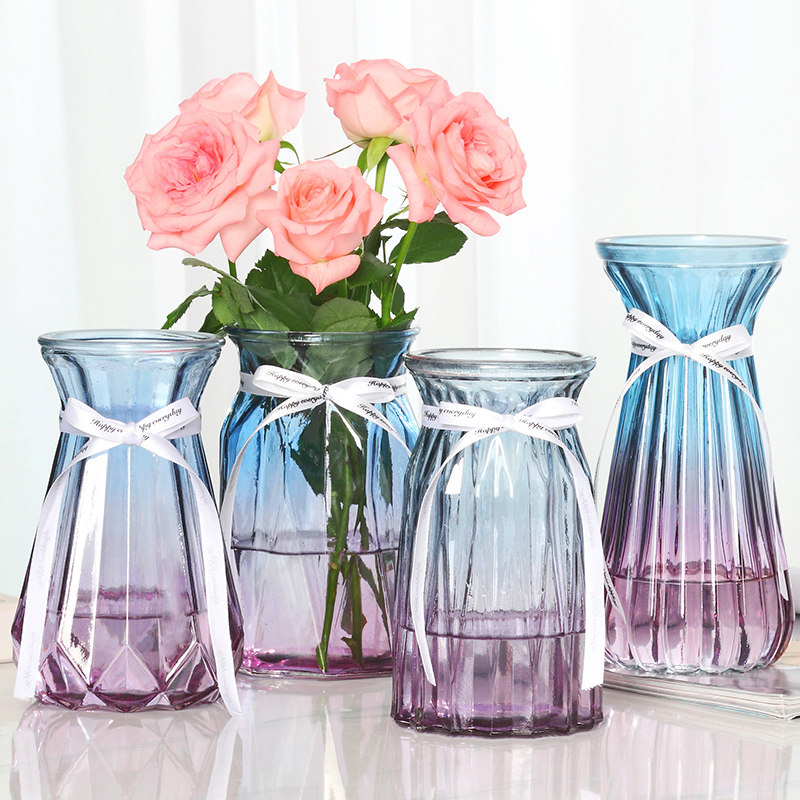 (four pieces of cover) European-style glass vase transparent colored hydroponic plant Rose Living room Decorative Pendulum inserts vase