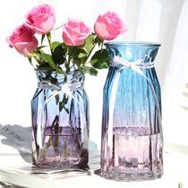 (Two-piece set)European glass vase Transparent color hydroponic plants Fuguizhu dried flowers decorative flower arrangement ornaments