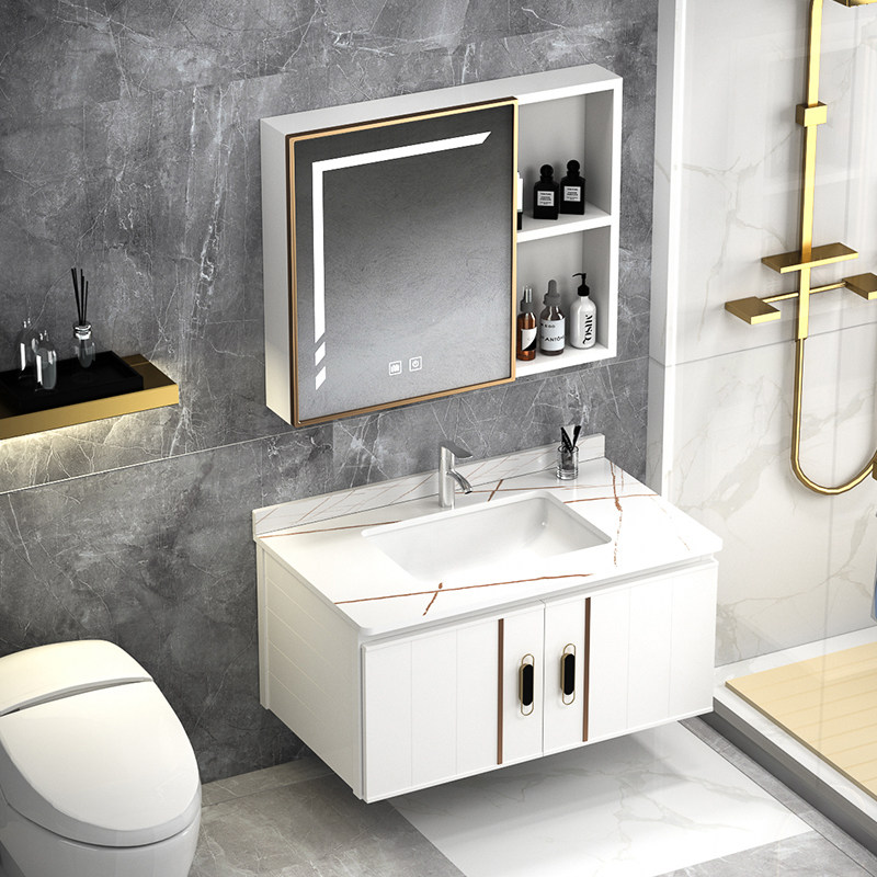 Smart space aluminum bathroom cabinet combined modern minimal makeup room rock panel in a washbasin bathroom wash