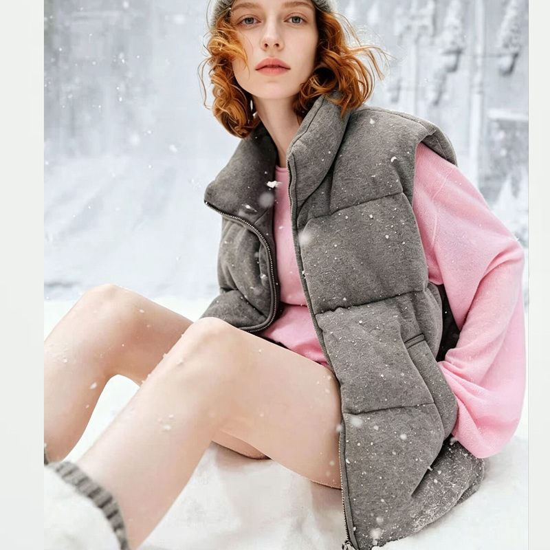 Stand-Up Collar down Vest for Women 2026 Autumn and Winter New Style Sporty Floral Gray Light Warm Outerwear Vest Jacket