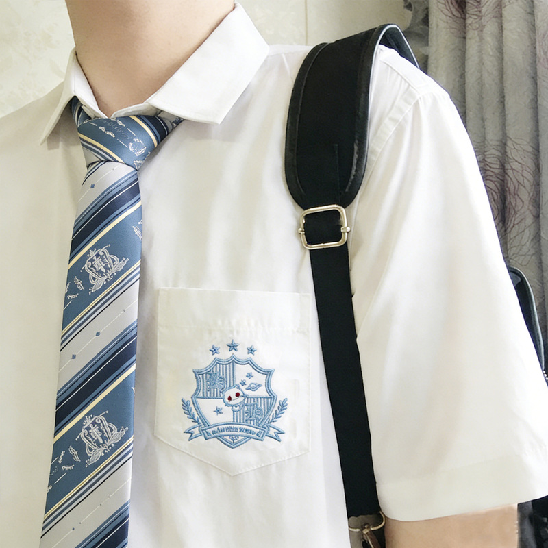 【Cute Cat】Original Design Dkjk Shirt Uniform for Men, Japanese Style Long and Short Sleeve Embroidered School Style Class Uniform White Shirt