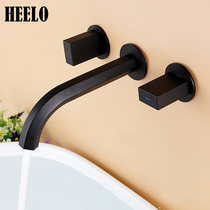 Double black wall basin faucet concealed pre-buried hot and cold square basin household European brushed gold