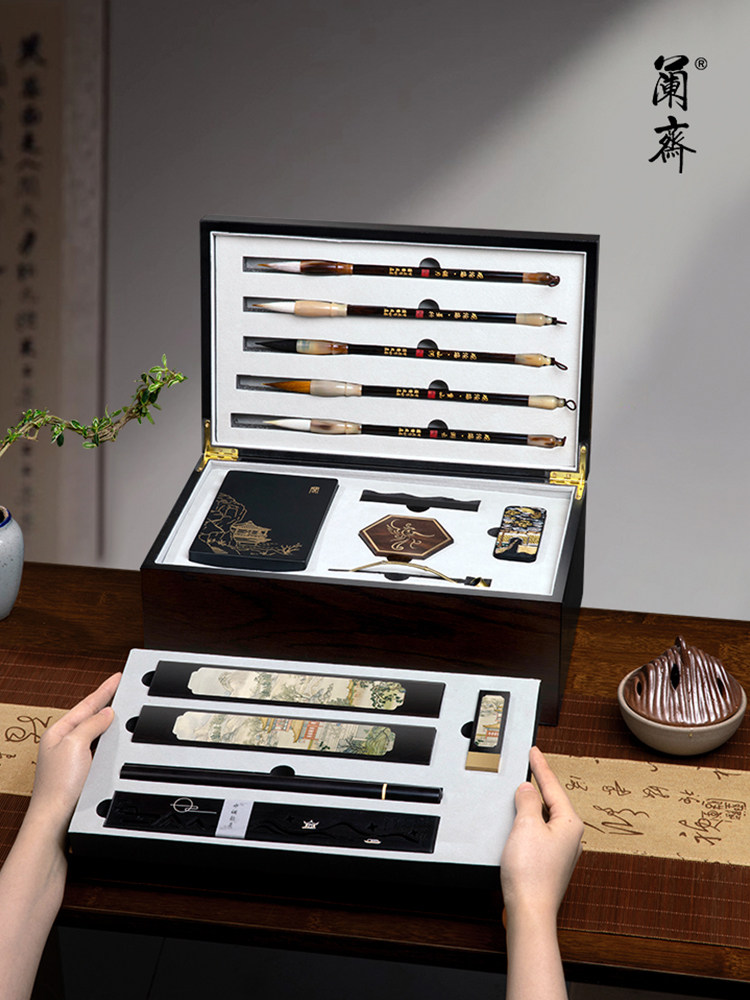 Professional-Grade Four Treasures of the Study Set Gift Box for Gifting and Collection, Including Pen, Ink, Paper, and Inkstone, Intangible Cultural Heritage Shixi Inkstone, High-End Premium Gift, Paperweight, Special Ornament for Calligraphy Practice