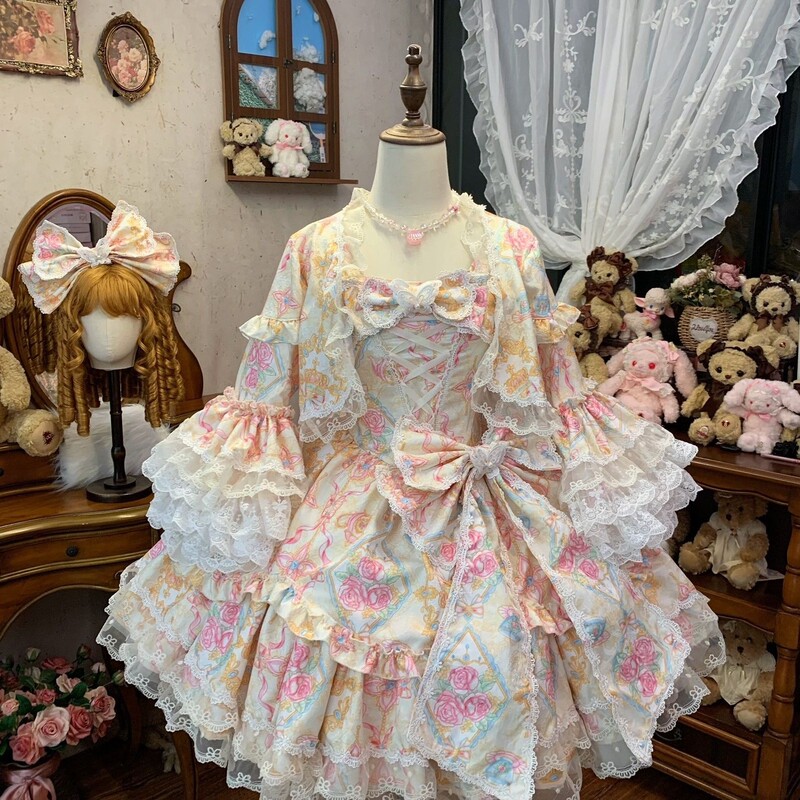 【Temple Rose】Flower Wall Yingling Original Design Lolita Dress Flower Wall Sleeve Cardigan Dress for Women 【Temple Rose】Flower Wall Yingling Original Design Lolita Dress Flower Wall Sleeve Cardigan Dress for Women