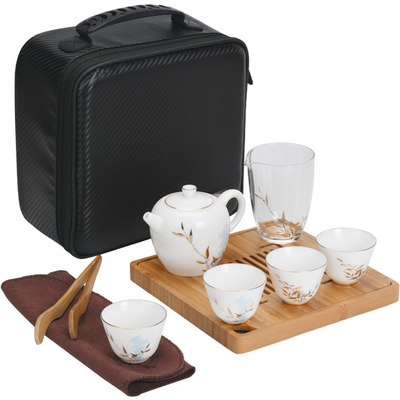 Xu ink customization jade porcelain cup to crack a pot of four cups of tea tureen contracted on - board, portable is suing travel tea set