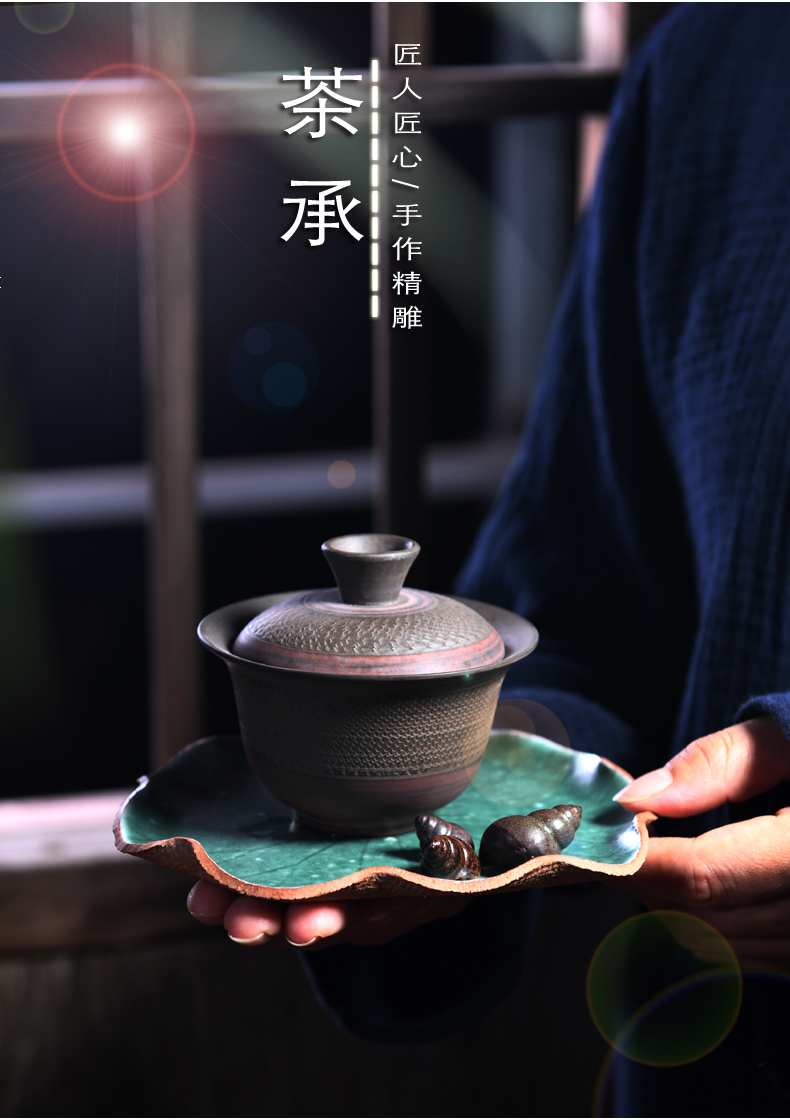 Xu ink checking ceramic bearing cup mat of lotus leaf tea pot pot sandalwood fragrance multi - functioned dry tea tray