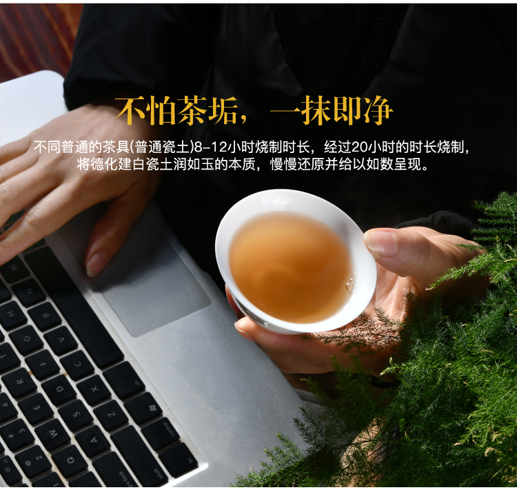 Xu dehua suet jade ink white porcelain kung fu tea set tea cup household sample tea cup master cup personal cup