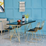 Retro Simple Sifang обеденный стол с твердым древесным столом, мраморное рисовое стол и сочетание переговоров по переговорам по армату