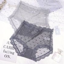  High waist ultra-thin underwear womens cute polka dot mesh transparent lace summer breathable seamless sweet briefs