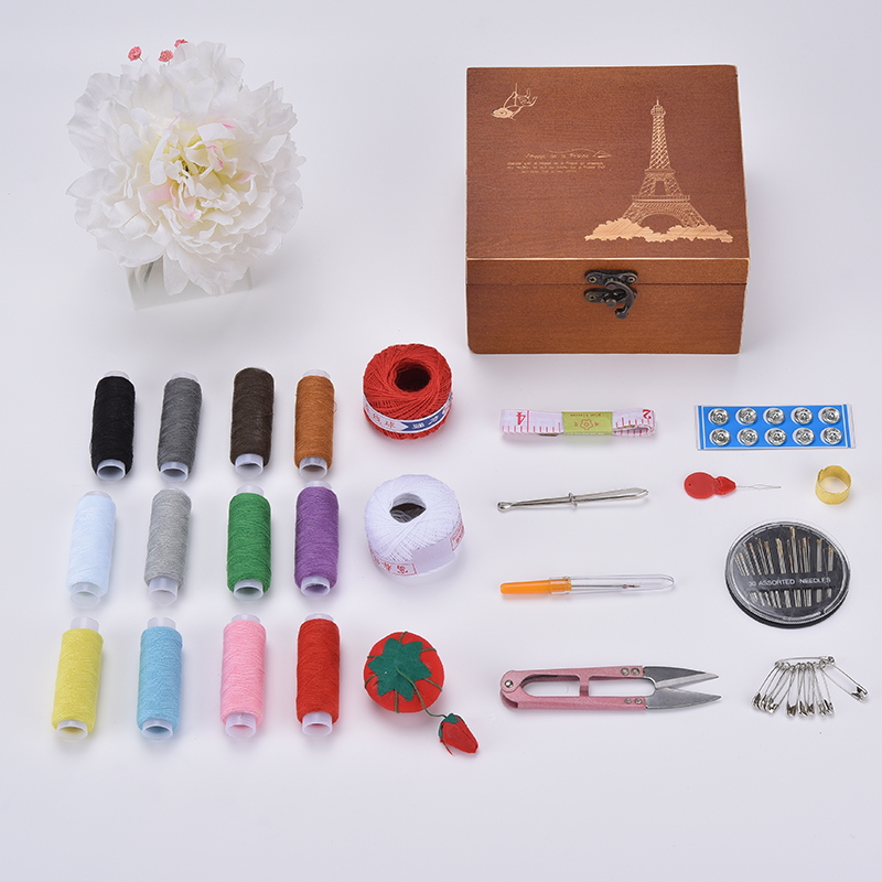 Needlework box set Needlework bag Household vintage sewing thread Needlework storage box Cross stitch tools Solid wood needlework box