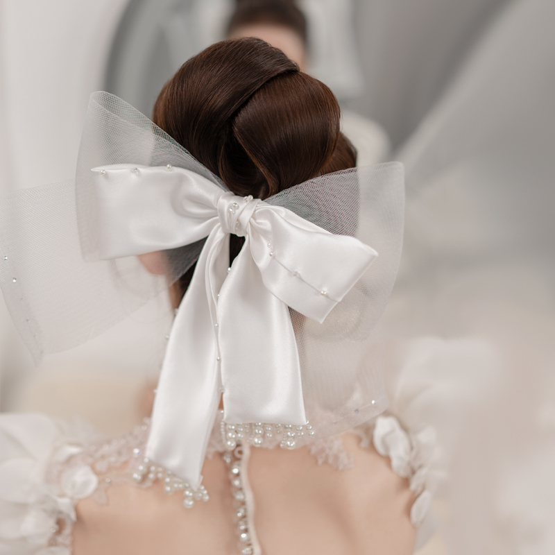 bridal butterfly knot hair accessories cloth art big hair clip minimalist wedding gown accessories white meritocratic Korean styling headwear