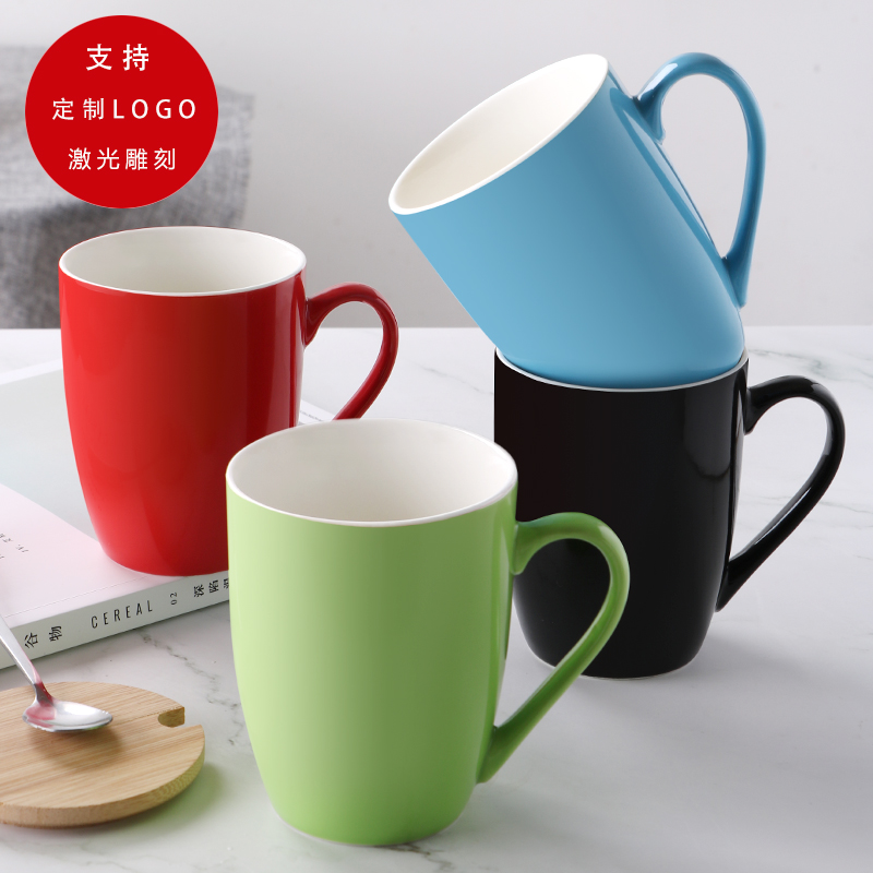 Pure glaze simple ceramic cup drum cup creative couple household cup Mark cup gift customized logo