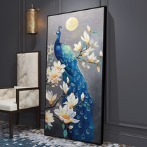 Hand-painted oil painting Peacock decorative painting American living room porch corridor mural Chinese aisle hanging painting restaurant Villa