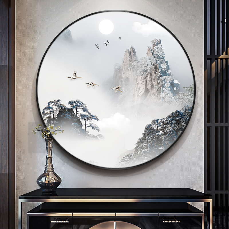 Hand-painted landscape oil painting entrance decorative painting Chinese style new Chinese hanging painting mural circular lamp painting corridor aisle painting