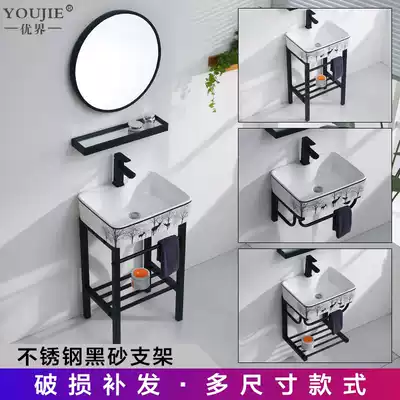 Wall type wash basin stainless steel bracket ceramic washbasin square black small apartment balcony dressing room household
