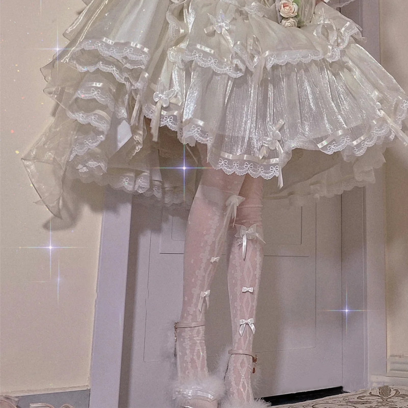 Japanese Princess Lolita White Knee Socks Anti-stinking Spring and Autumn Sweet Butterfly Bow Large Large Cartridge Winter