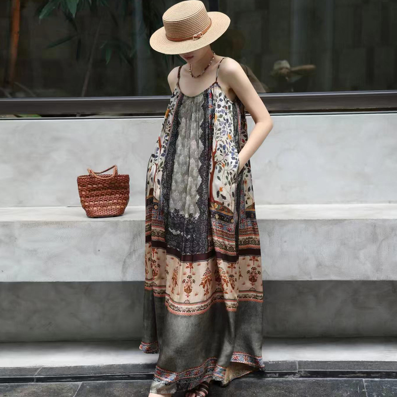 Original Design Bohemian Vacation Slip Dress for Women, New Summer Style, High-End Rayon Vintage Loose Dress Original Design Bohemian Vacation Slip Dress for Women, New Summer Style, High-End Rayon Vintage Loose Dress