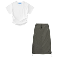 Комплект, белая футболка, зеленая юбка