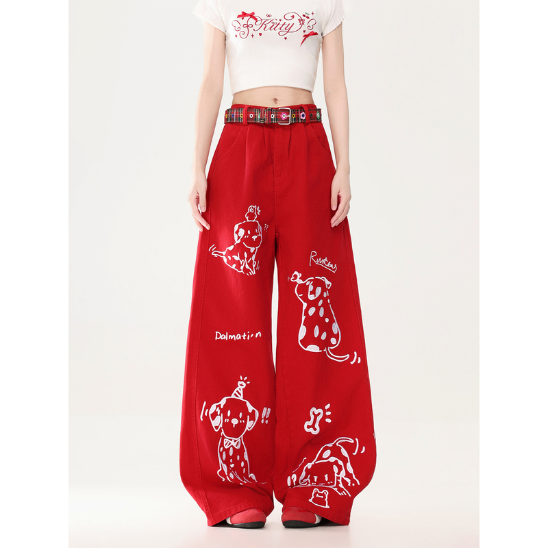 Cuwu Fun Cartoon Dalmatian Embroidered Jeans for Women and Men, New Spring and Summer High Street Wide-Leg Dance Floor-Length Pants Cuwu Fun Cartoon Dalmatian Embroidered Jeans for Women and Men, New Spring and Summer High Street Wide-Leg Dance Floor-Length Pants