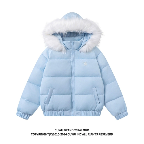 cuwu Короткая версия пуховой куртки с капюшоном и меховым воротником из американского белого утиного пуха для женщин, зимняя свободная утепленная куртка для пар в стиле ретро