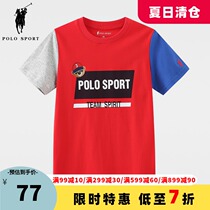 Polo Sport Childrens clothing boys childrens 2021 summer new cotton short-sleeved T-shirt polo shirt contrast top