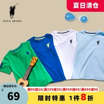polosport Boys t-shirt Childrens round neck cotton T-shirt 2021 summer childrens clothing thin trendy childrens solid color top