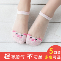 Girls cotton socks Summer thin glass crystal ice silk socks Baby girl cool breathable ultra-thin boat socks