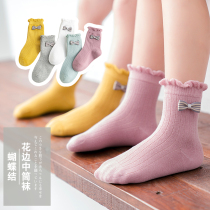 Girls socks spring and autumn pure cotton large and medium childrens tube girl lace princess Korean cute Korean version of the baby autumn and winter