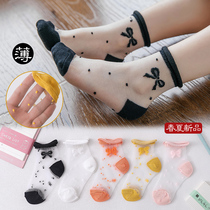 Childrens crystal socks summer ultra-thin girls glass ice stockings baby Princess lace socks baby socks