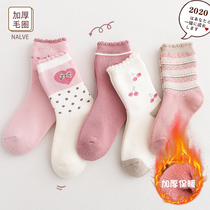 Childrens autumn and winter terry towel socks cotton male and female children thick plus velvet warm baby winter cotton socks