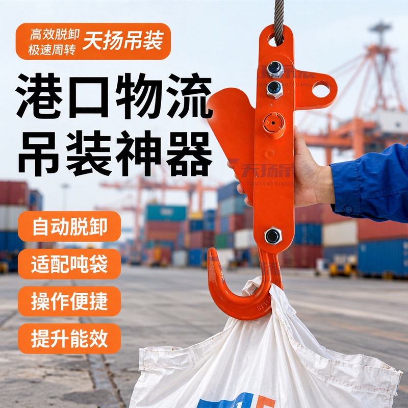 Magnetic Suction-Type Automatic Release Hook for Ton Bags, No-Removal Hook for Cranes, Dock Unloading Lifting Hook