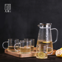  Japanese-style hammer pattern transparent glass teapot set High temperature resistant household cold water kettle Cold water kettle Large flower teapot water cup