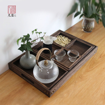  Japanese-style burnt Tung wood solid wood tea tray Seven sets of plates Large tea tray Dried fruit tray Tray Dry brewing table combination tea tray