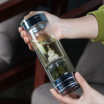 Jiulei Pure Silver Foot Silver Tea Water Separation Tea Cup Double Glass Cup Filter Travel Mug Gift Insulation Cup