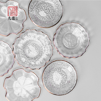  Heat-resistant glass teacup mat Teacup holder Heat insulation Japanese transparent handmade gold tea mat Kung Fu tea accessories Tea ceremony